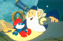 Papa Schlumpf und Homnibus beobachten Sterne.