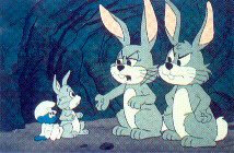 Baby Schlumpf sucht Zuflucht bei einer Hasenfamilie.